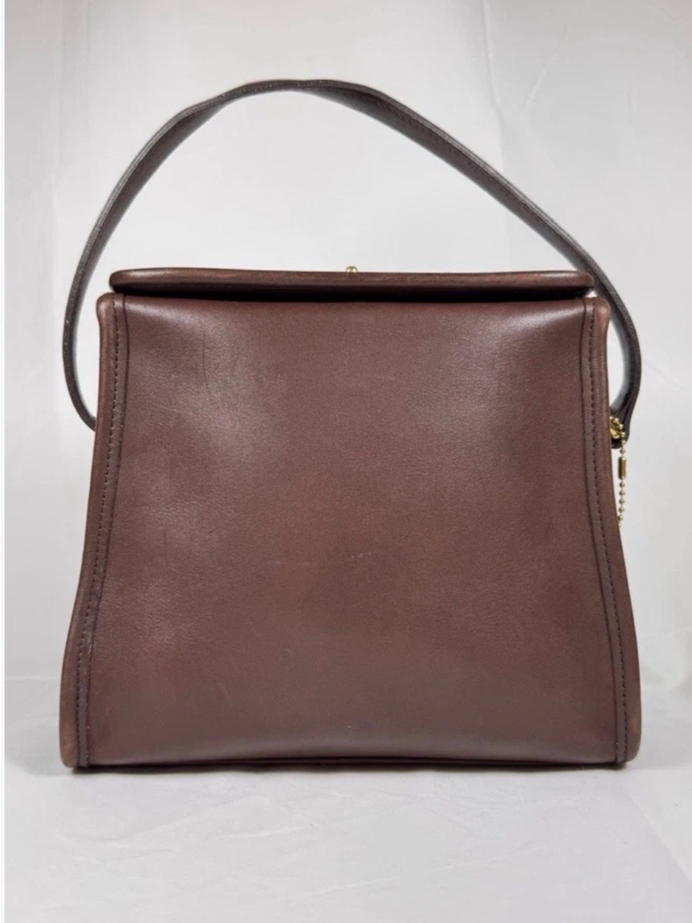 Coach 9043 Vintage Rare Brown Leather Geometric Top Turnlock Hand Bag Purse